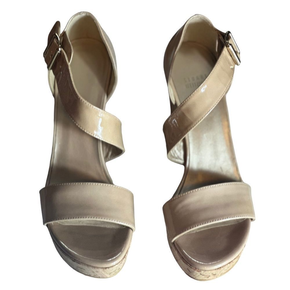 Stuart Weitzman Beige Patent Leather Wedge Sandals